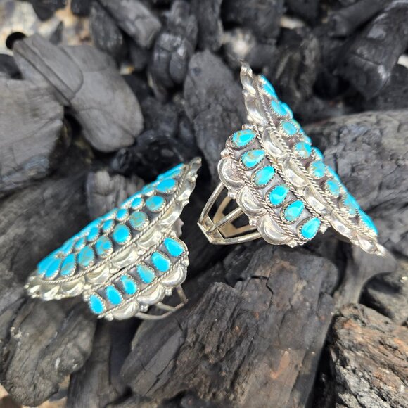 2 Large Sterling Silver & Turquoise cuff bracelets signed by DLW Navajo artist - Picture 2 of 16